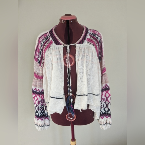 Free People Dreamland cardigan sweater crochet pink white purple xs flowy - Picture 8 of 9